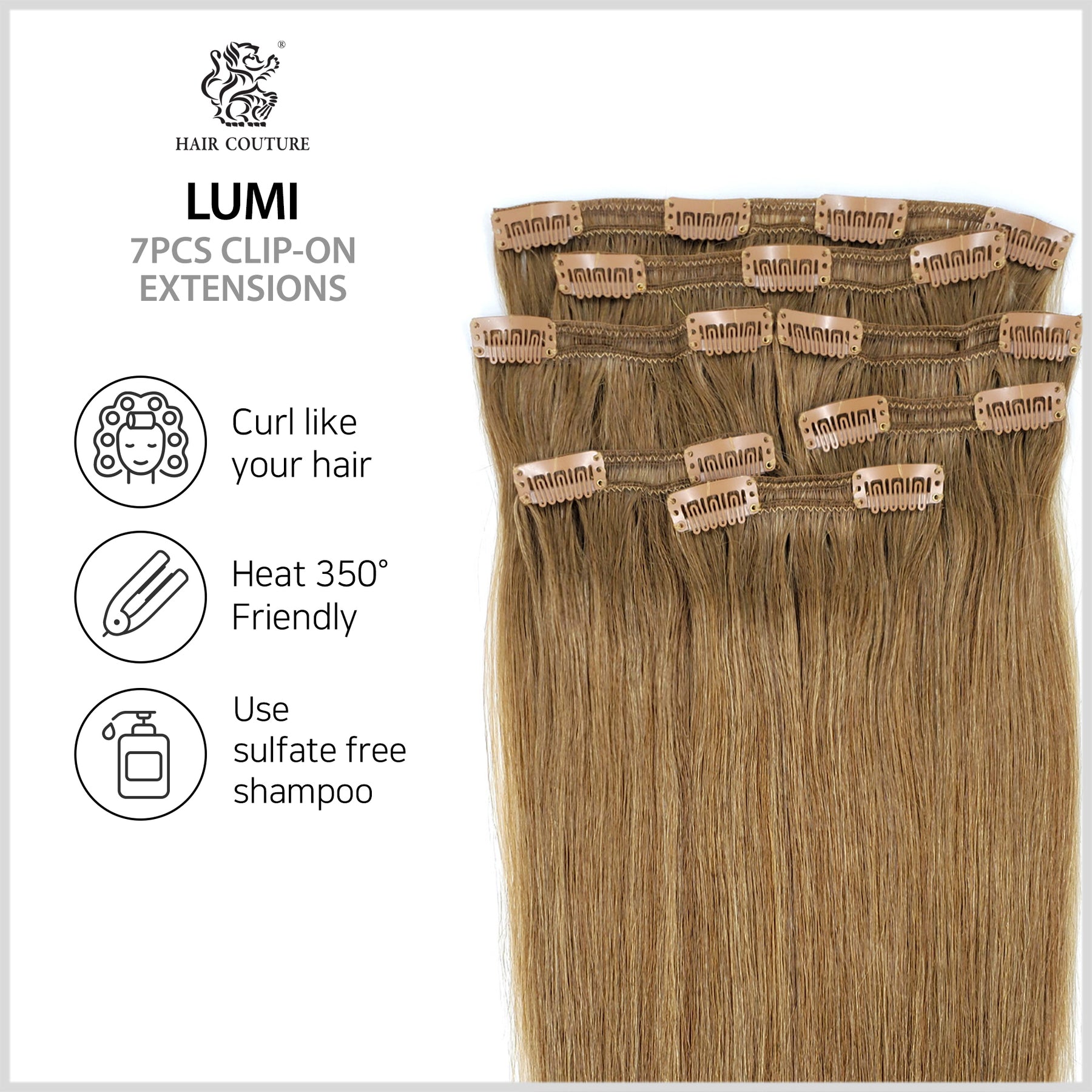 Hair Couture 100% Human Hair Extensions LUMI 7 piece Clip-ins